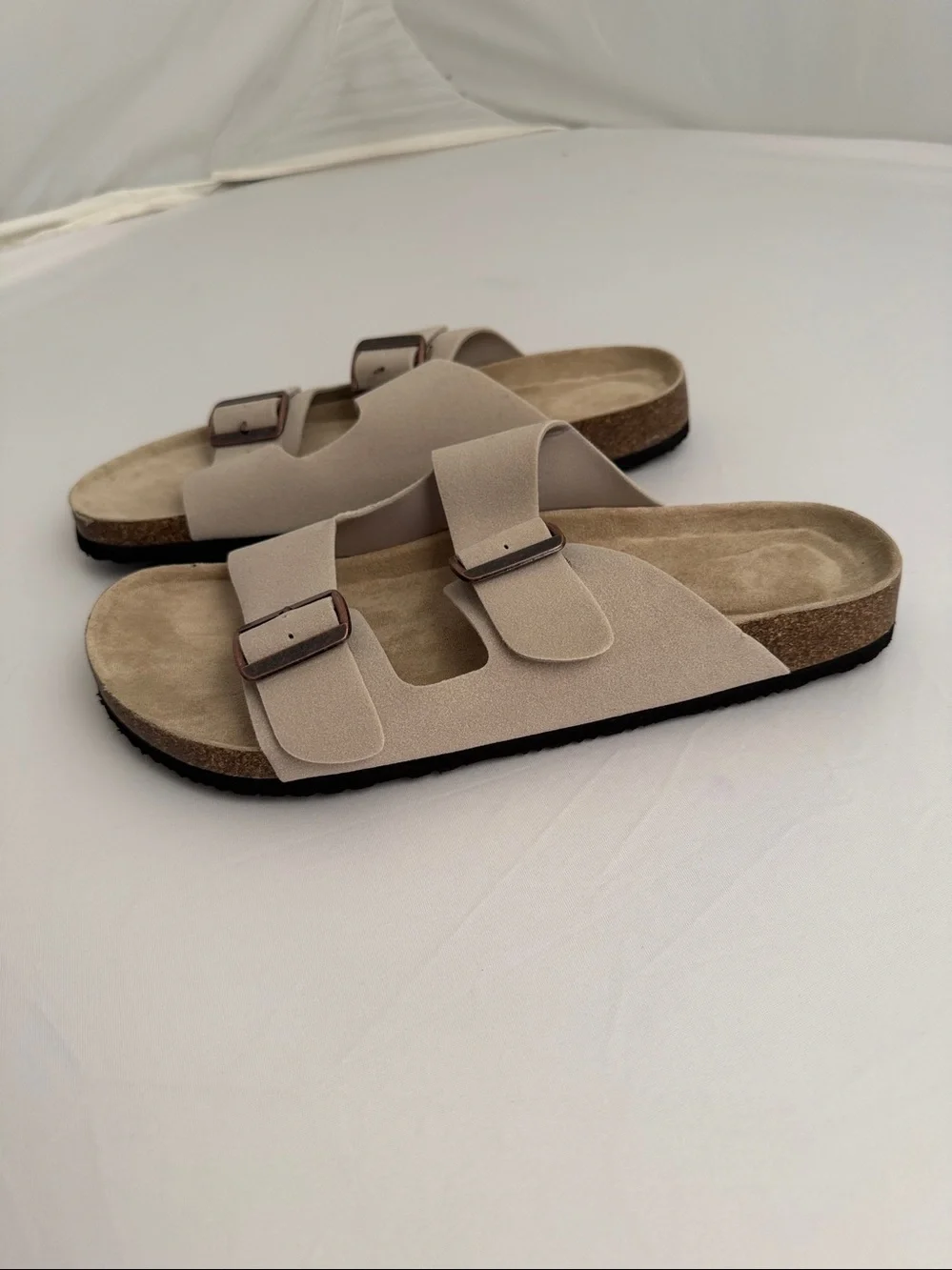 Unbranded taupe soft footbed antique rose gold hardware 2 strap sandals